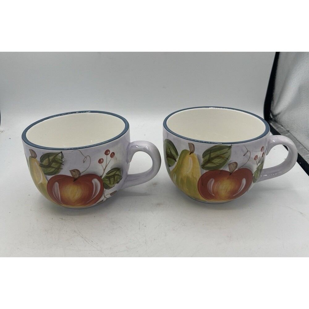 Pair of Hand Painted Black Forest Fruits Heritage Mint Jumbo Coffee Mugs 20oz